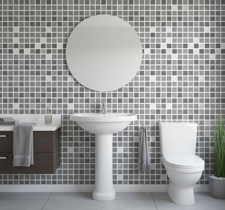 Papel de parede casa de banho em tons de cinza - TenStickers