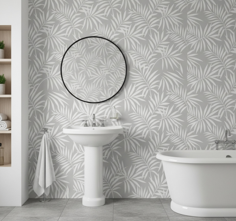 Papel de parede casa de banho folhas elegantes cinzas - TenStickers
