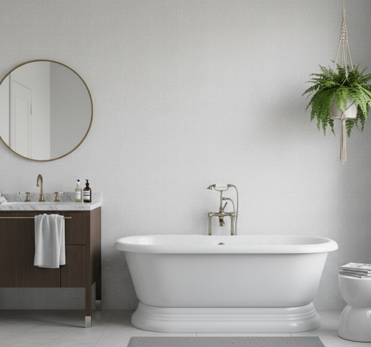 Papel de parede casa de banho imitação linho branco - TenStickers