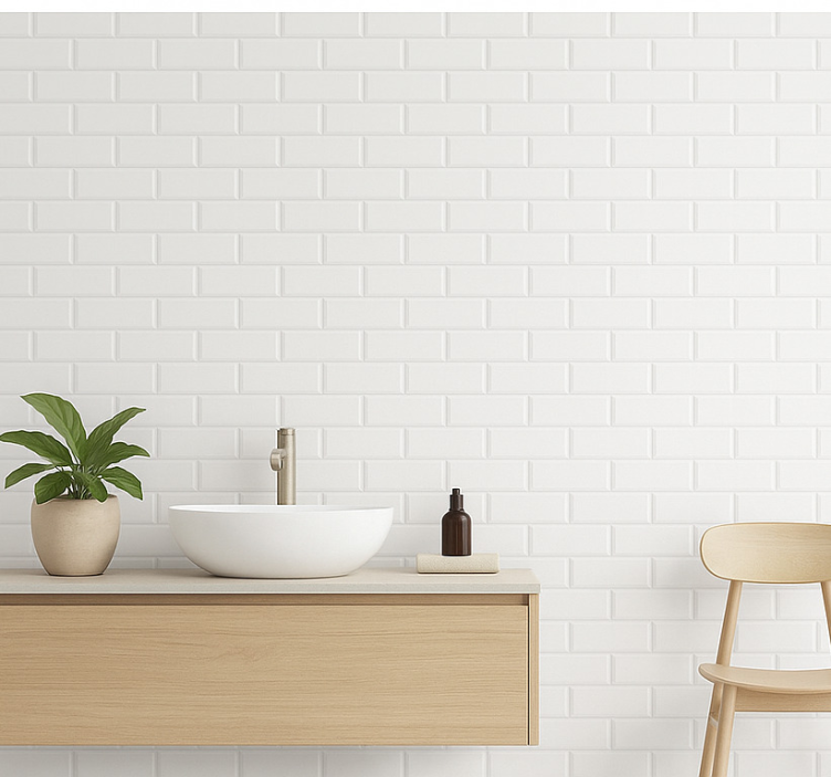 Papel de parede casa de banho padrão azulejo branco - TenStickers