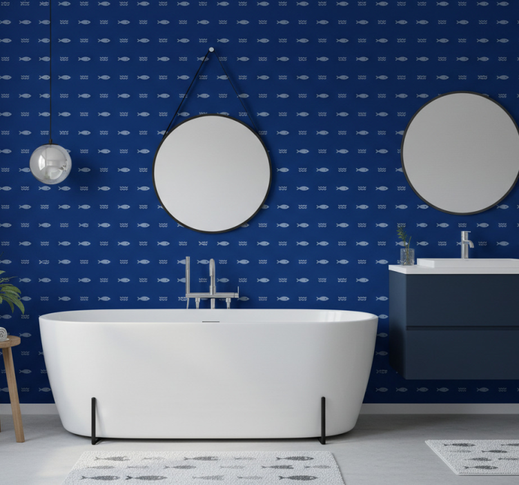 Papel de parede casa de banho tapete de peixes - TenStickers