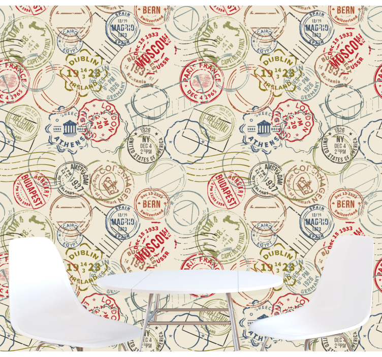 Papel de parede cidades e países colagem de selos de viagem - TenStickers