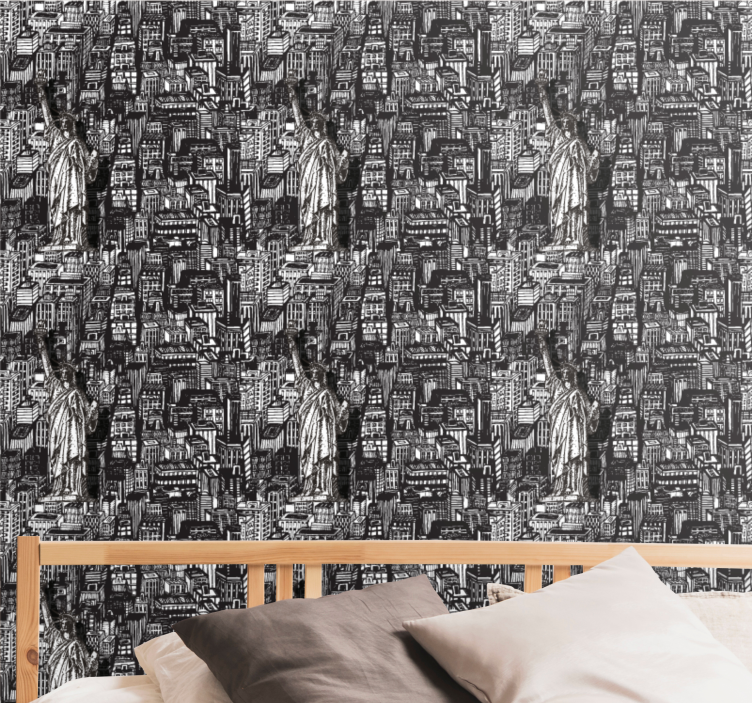 Papel de parede cidades e países estátua urbana colagem - TenStickers