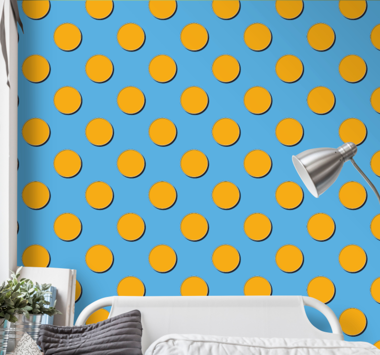 Papel de parede círculos e bolinhas laranja sobre fundo azul - TenStickers