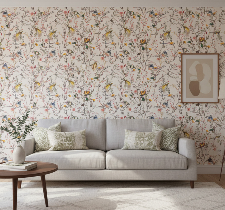 Papel de parede clássico com design floral naturalista - TenStickers