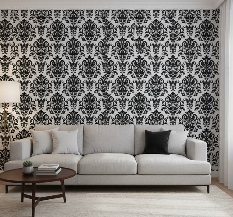 Papel de parede clássico padrão floral preto e branco - TenStickers