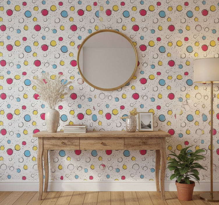 Papel de parede corredor com bolinhas multicoloridas - TenStickers