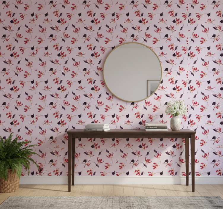 Papel de parede corredor com desenho de lírio vermelho - TenStickers