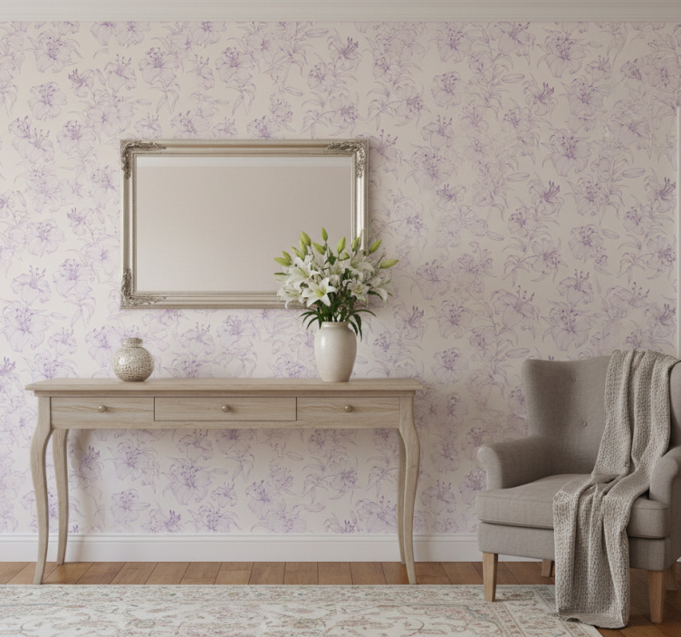 Papel de parede corredor com design floral de lírios em flor - TenStickers