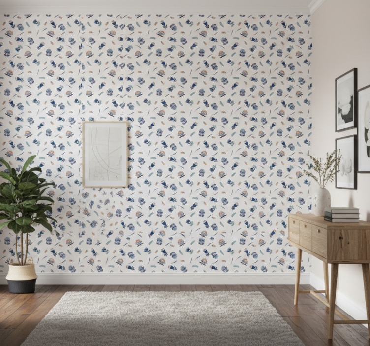 Papel de parede corredor com motivo de arte popular azul - TenStickers