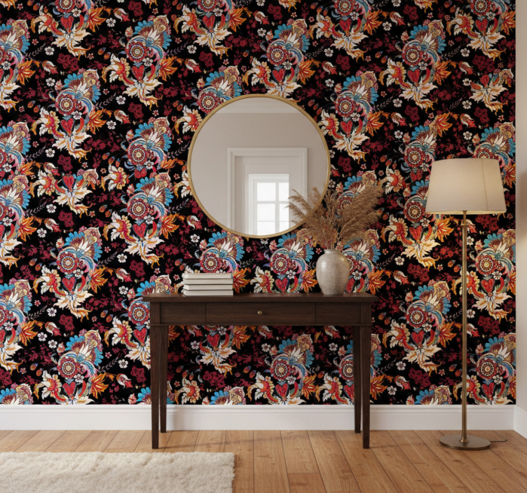 Papel de parede corredor com motivo floral vibrante - TenStickers