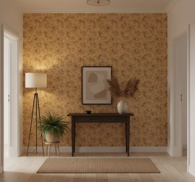 Papel de parede corredor com padrões estilizados bege - TenStickers