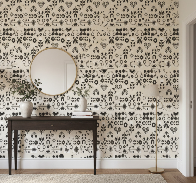 Papel de parede corredor com padrões florais encantadores - TenStickers