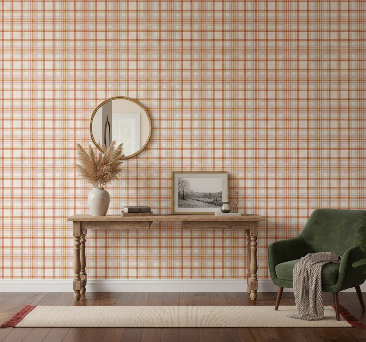 Papel de parede corredor em quadrados de tartã escocês - TenStickers