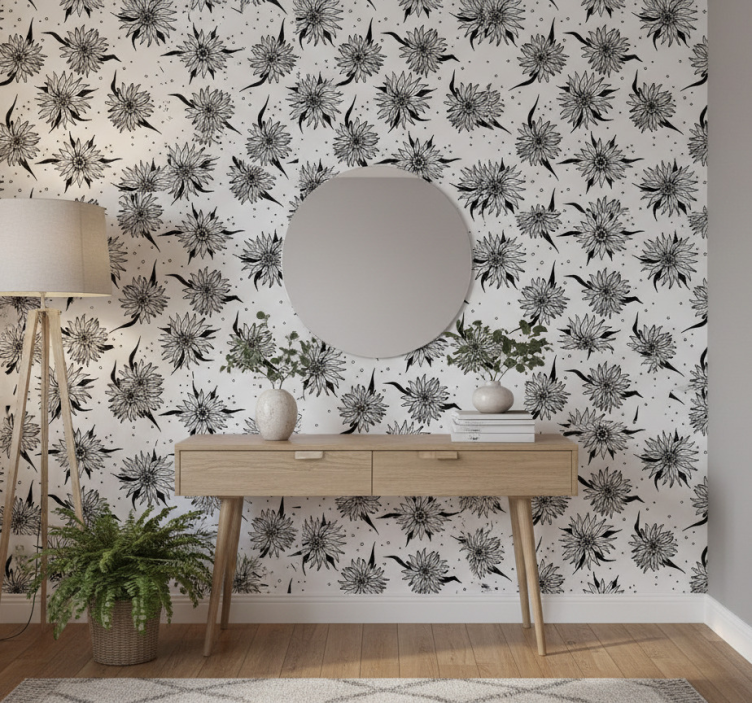 Papel de parede corredor girassóis preto e branco - TenStickers