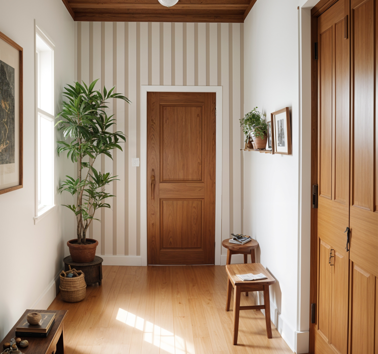 papel de parede corredor listras bege - TenStickers