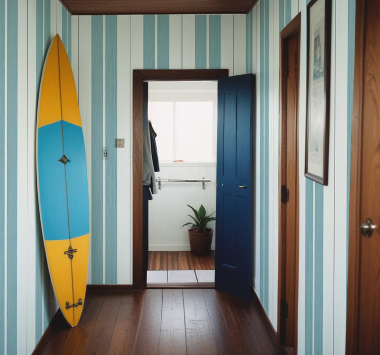 papel de parede corredor listras em tons de turquesa - TenStickers