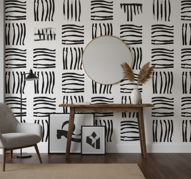 Papel de parede corredor listras pretas e brancas - TenStickers