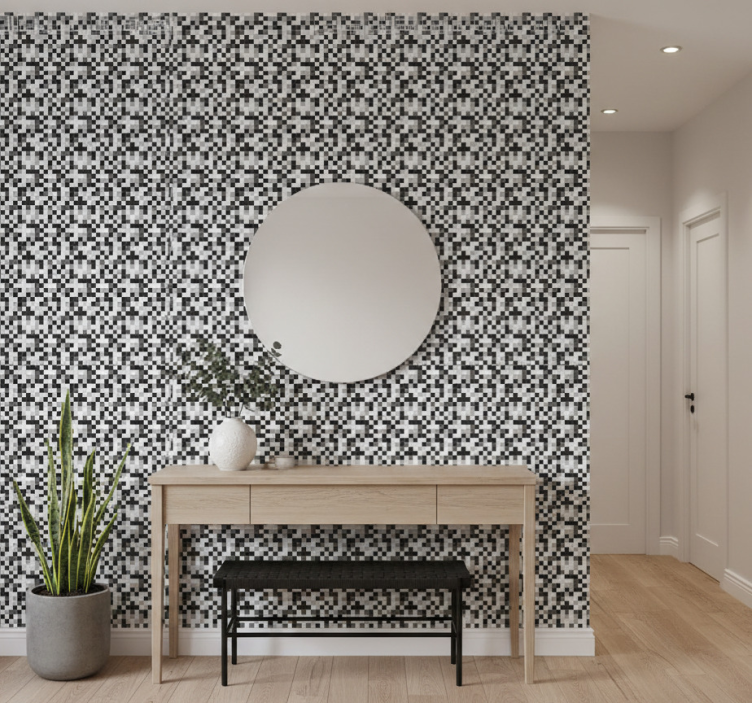 Papel de parede corredor padrão de pixels monocromáticos - TenStickers