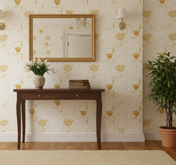 Papel de parede corredor padrão elegante dourado - TenStickers