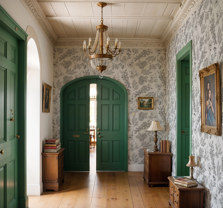 papel de parede corredor padrão floral bege - TenStickers