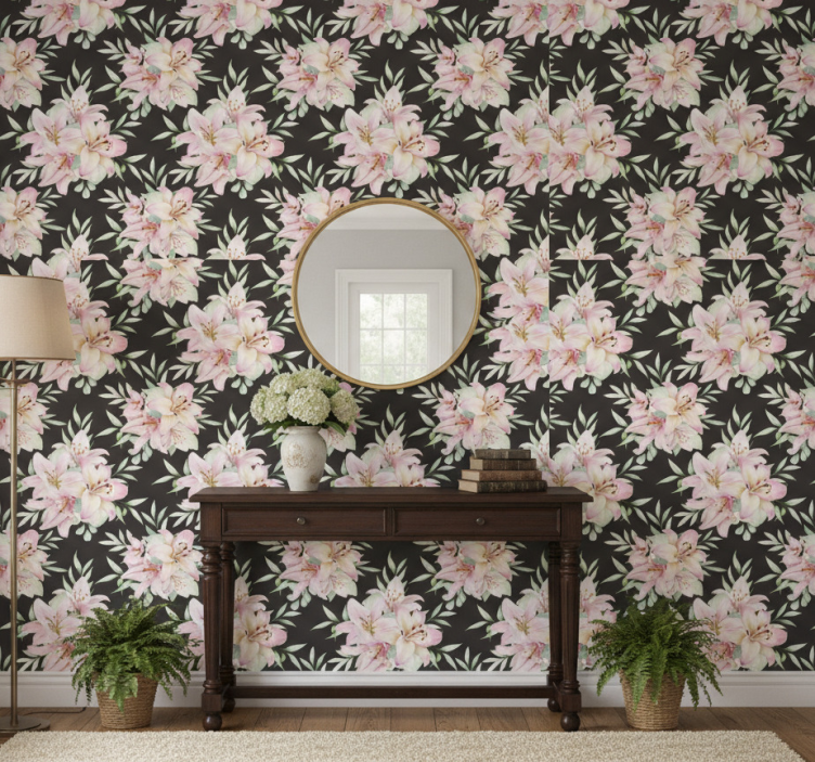 Papel de parede corredor padrão floral lírios aquarelados - TenStickers