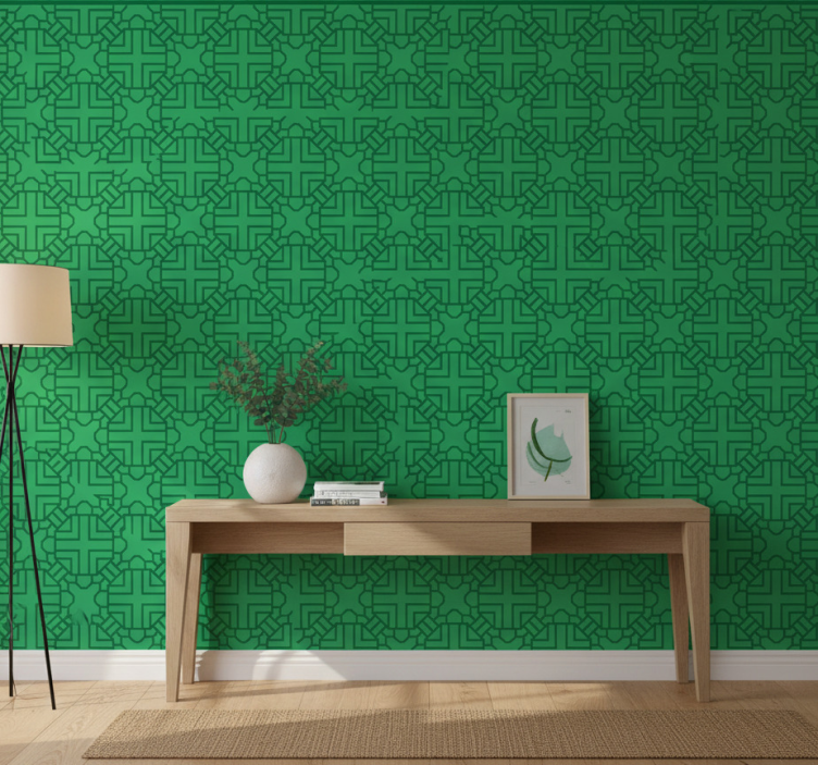 Papel de parede corredor padrão geométrico verde - TenStickers