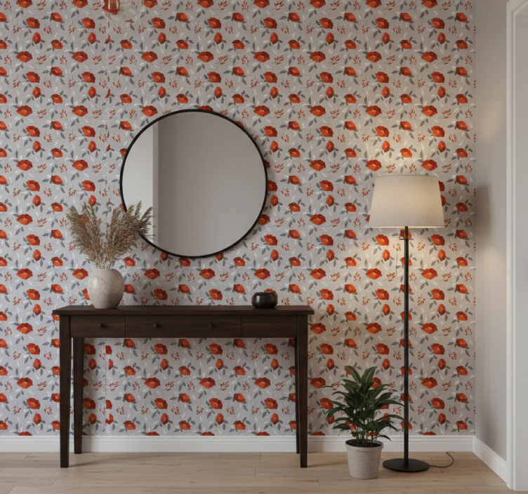 Papel de parede corredor padrão vermelho e cinza - TenStickers