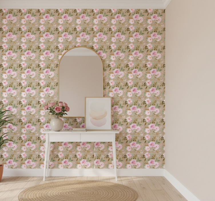 Papel de parede corredor padrões florais rosa - TenStickers