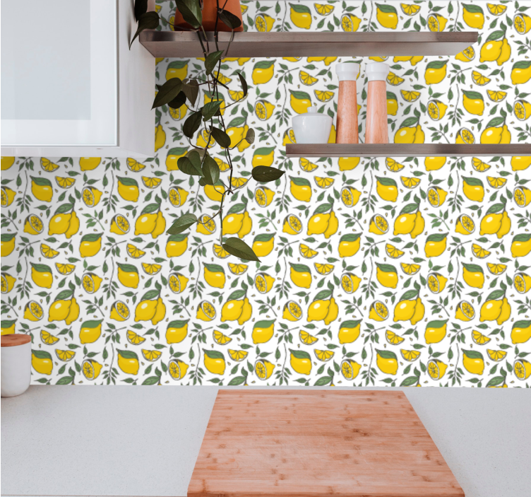 papel de parede para cozinha Limões e flores tropicais - TenStickers
