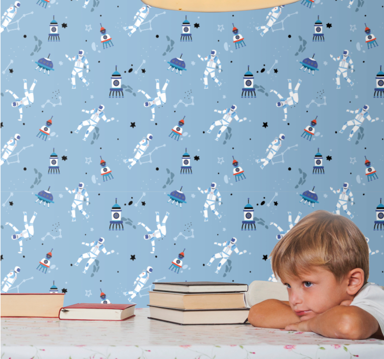 Papel de parede infantil astronautas e naves - TenStickers