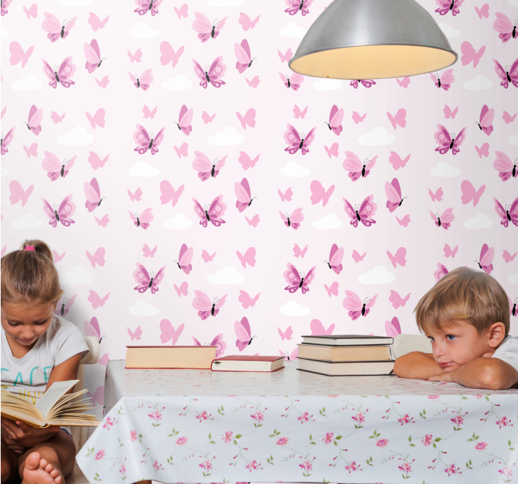 papel de parede infantil Borboletas minimalistas com fundo rosa - TenStickers