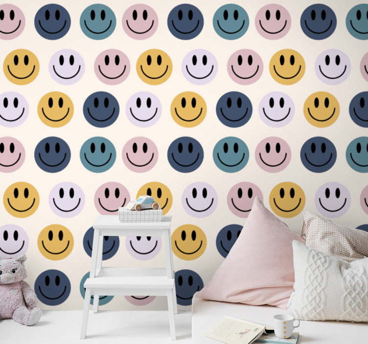 papel de parede infantil Caras sorridentes em tons pastel - TenStickers