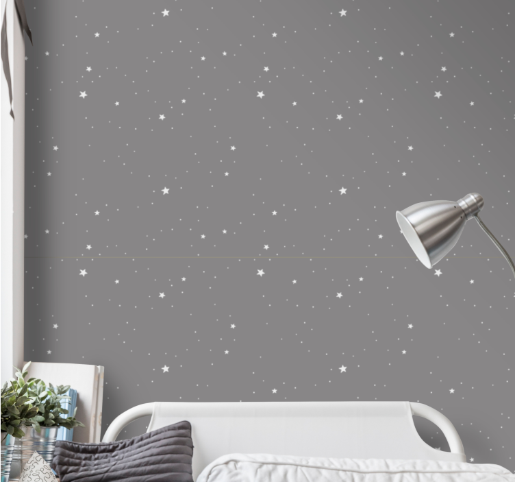 papel de parede infantil Estrelas brancas sobre um fundo cinza - TenStickers