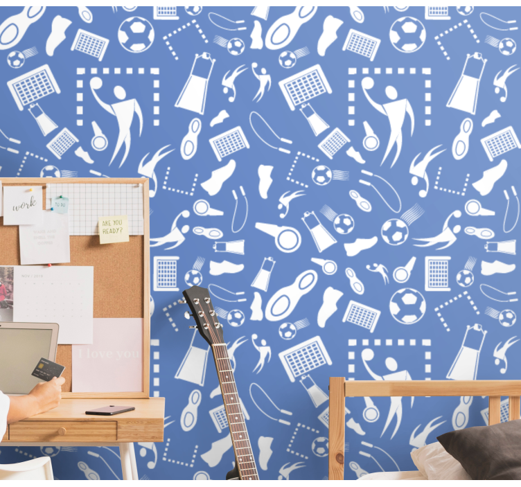 papel de parede infantil Futebol azul e branco - TenStickers