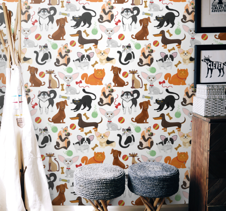 Papel de parede infantil Gatos e cães - TenStickers