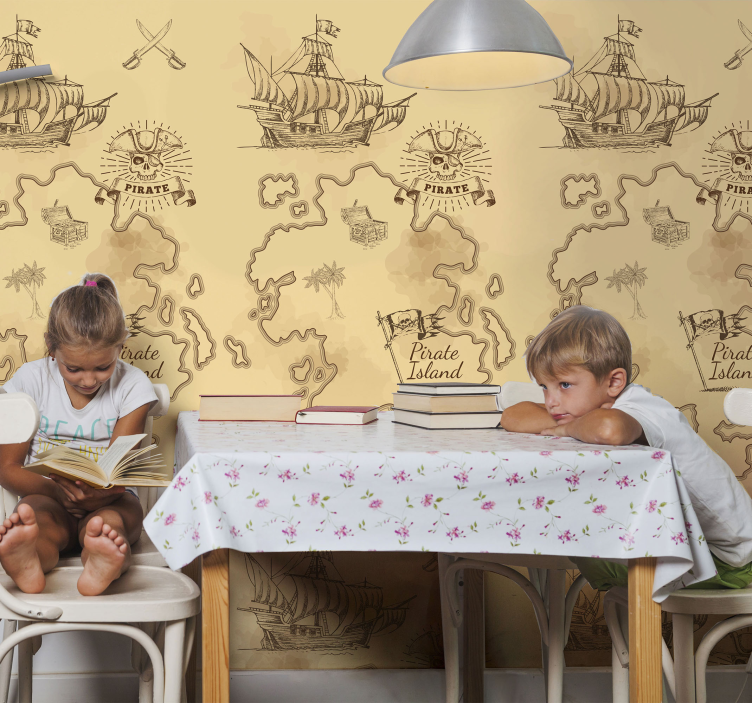 papel de parede infantil Ilha do tesouro - TenStickers