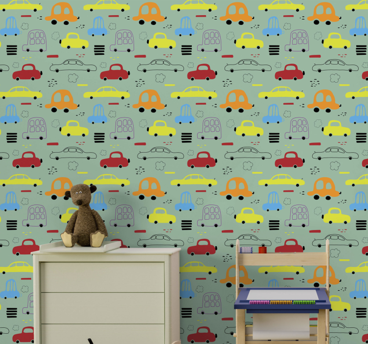 papel de parede infantil padrão de carro de brinquedo - TenStickers