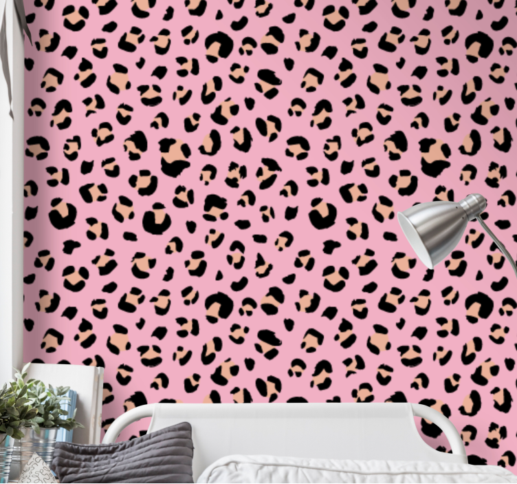 papel de parede infantil Padrão de leopardo aquarela preto e rosa - TenStickers