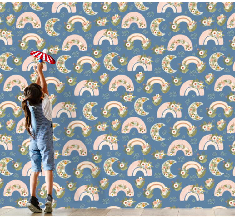 papel de parede infantil Padrão infantil com arco-íris de primave - TenStickers