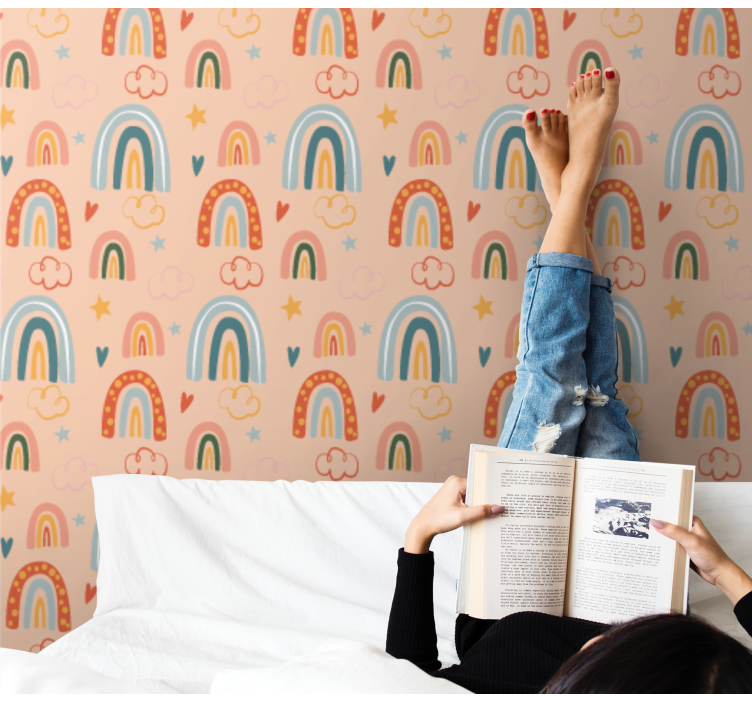 papel de parede infantil Padrão infantil tema arco-íris - TenStickers