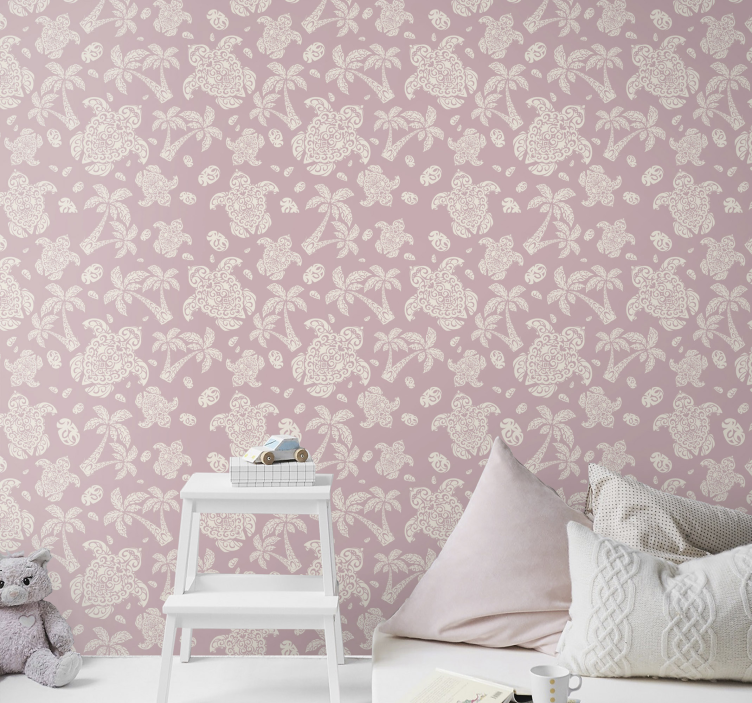 Papel de parede Tartaruga e palmeira havaianas - TenStickers