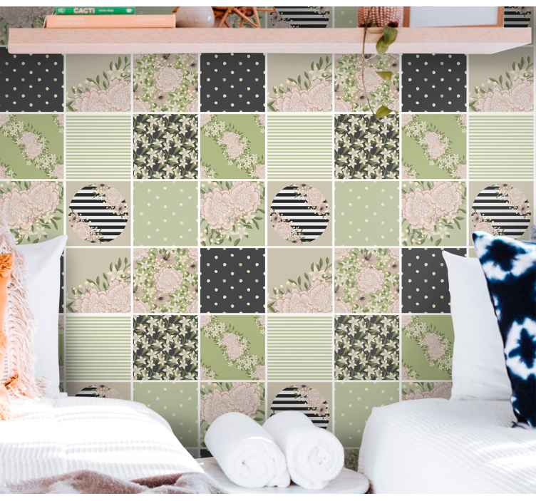 Papel de parede floral com design em patchwork floral - TenStickers