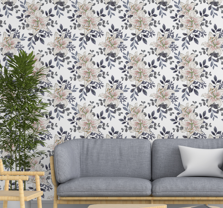 Papel de parede de flores de lírios com pontos vermelhos - TenStickers