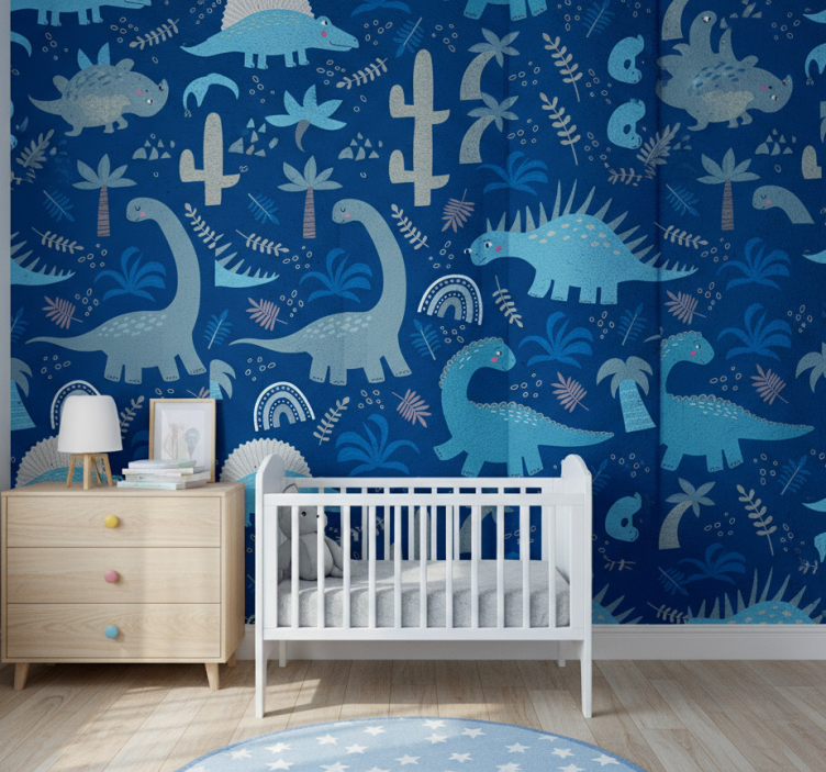 Papel de parede dinossauros em tons de azul - TenStickers