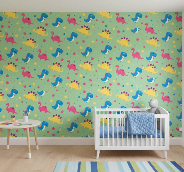 Papel de parede dinossauros estilo colorido - TenStickers