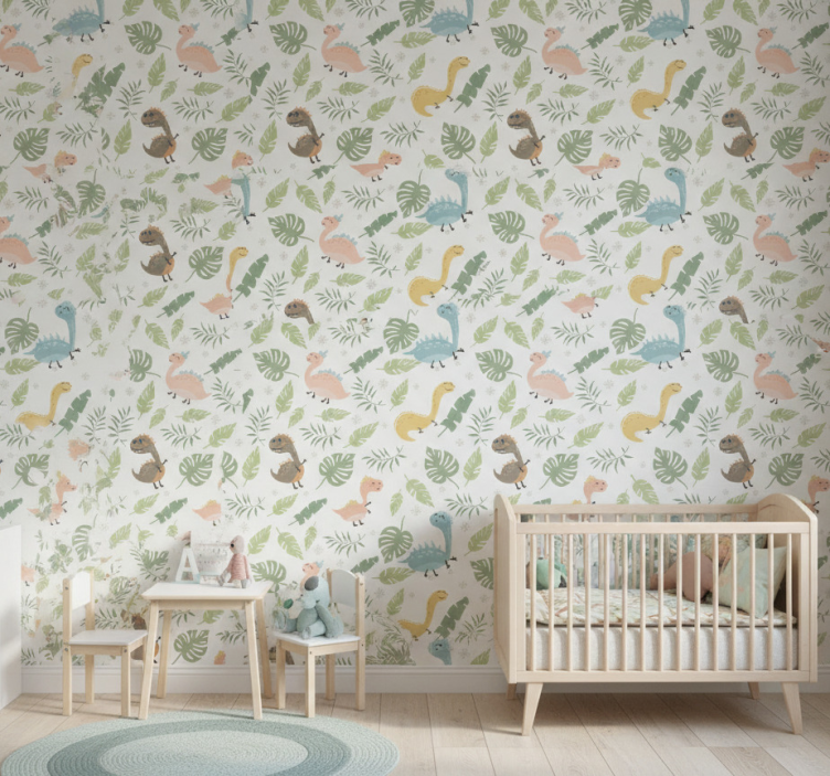 Papel de parede dinossauros floresta pastel com dinossauros - TenStickers