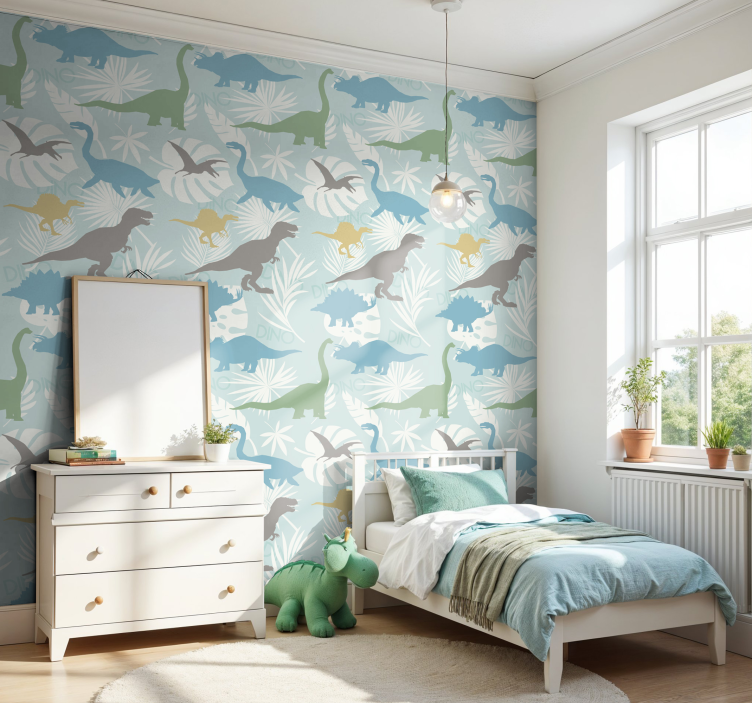 Papel de parede dinossauros padrão de cores pastel - TenStickers