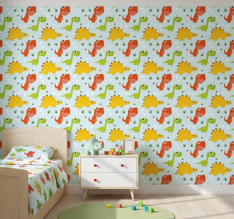 Papel de parede dinossauros padrão pequeno de dinossauro - TenStickers