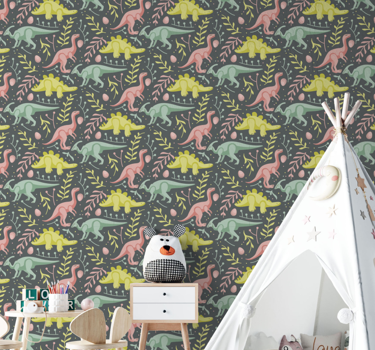 Papel de parede dinossauros para brincar em cartoons - TenStickers